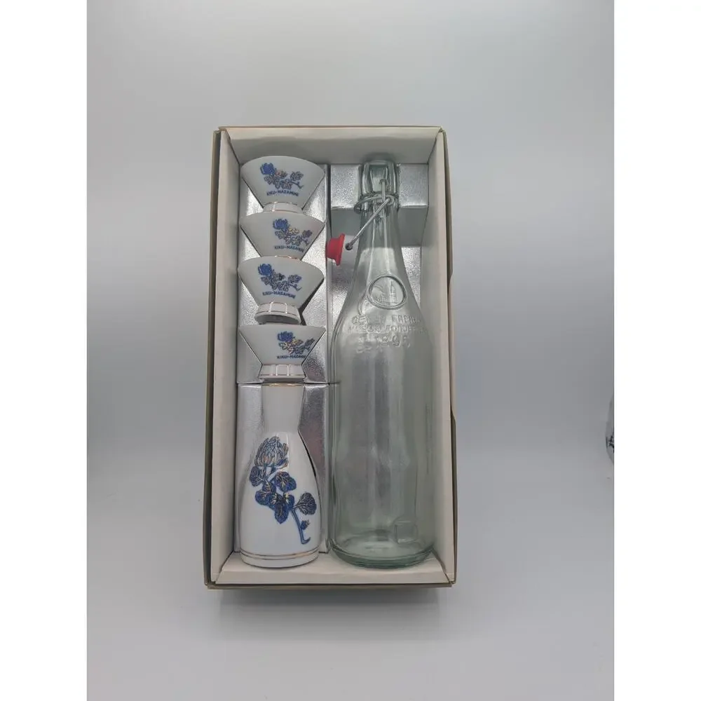Vintage Sake Set Kiku Masa Mune MIB Missing Chop Sticks (original Box)